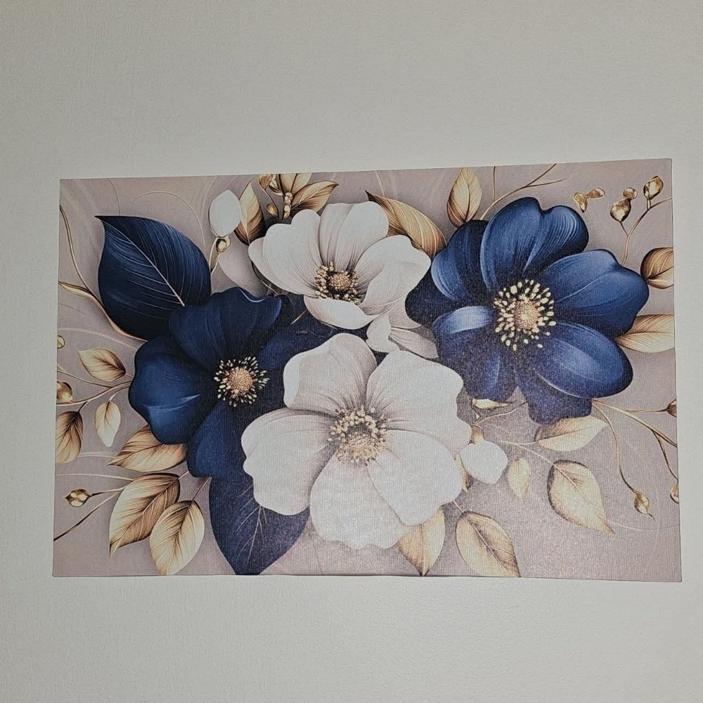 🆕 New 16"x24" Floral Wooden Framed Canvas Flower Decor